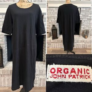 Organic John Patrick Black Day‎ Dress Midi Scoop Neck Shirt Dress Medium Cotton
